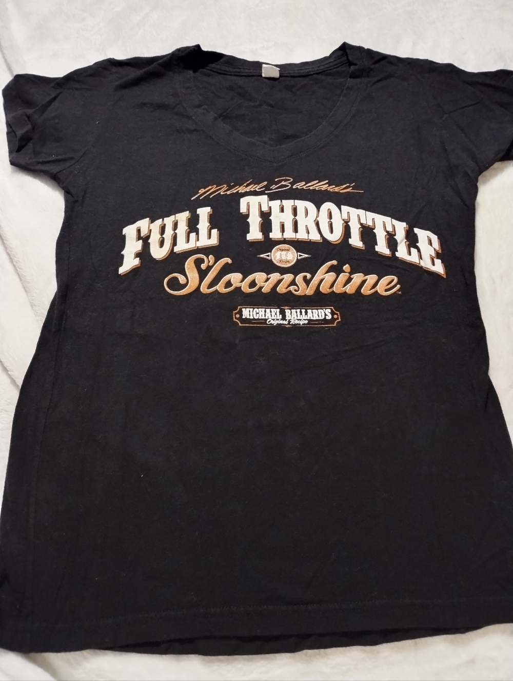 Tultex Black Short Sleeve Tee with Tan/White 'Full Throttle S'loonshine' Graphic